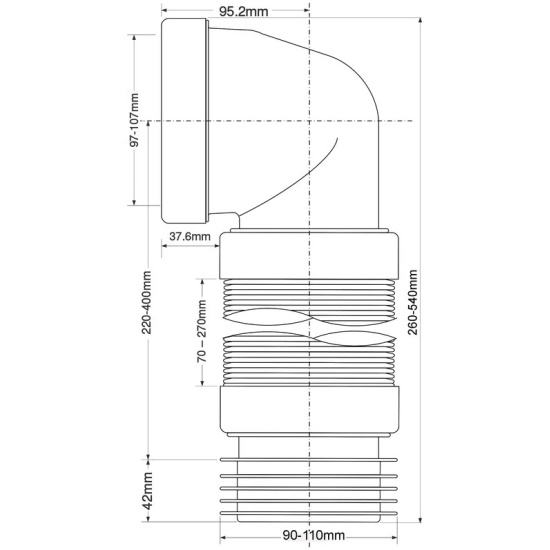 Гофра для унитаза угловая D110 L462мм
