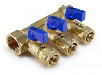 Коллектор 3/4" на 3 выхода D16 обжим с кранами