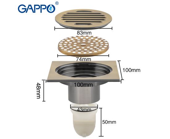 Трап D50 прямой 100*100 решетка бронза