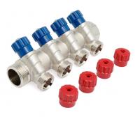 Коллектор Valtec 3/4" на 4 выхода 1/2" с вентилями