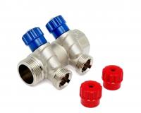 Коллектор Valtec 1" на 2 выхода 1/2" с вентилями