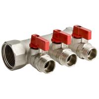 Коллектор Valtec 1" на 3 выхода 1/2" с кранами