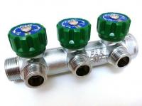 Коллектор Far 1" на 3 выхода 1/2" с вентилями