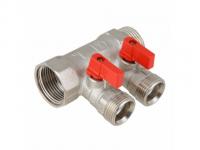 Коллектор Valtec 1" на 2 выхода 1/2" с кранами