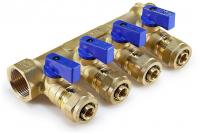 Коллектор 3/4" на 4 выхода D16 обжим с кранами