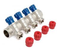 Коллектор Valtec 1" на 4 выхода 1/2" с вентилями