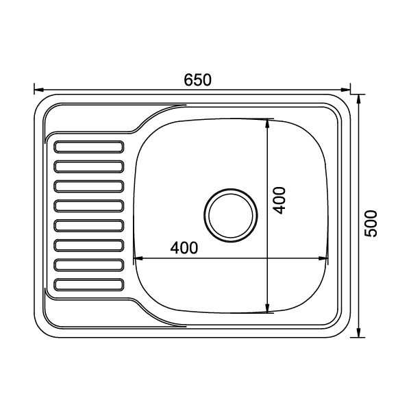 Мойка 650 врезная прямоугольная левая 0,8мм