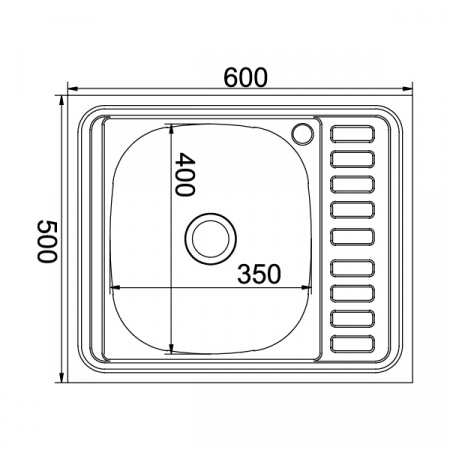 Мойка накладная 600 чаша слева 0,8 мм
