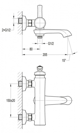 Смеситель ванны хром Cezares LIBERTY01 без лейки и шланга
