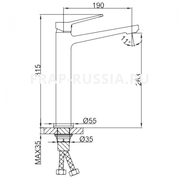 Смеситель раковины оружейная сталь Frap 1062-29F