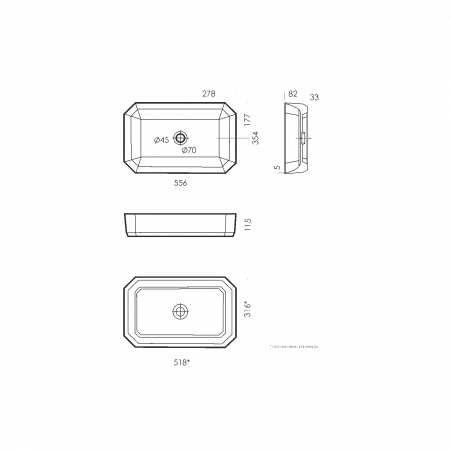 Раковина 550 накладная Sanita Luxe белый Line55