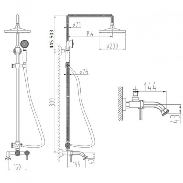 Душевой гарнитур бронза Zorg А7002DS BR