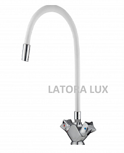 Смеситель для кухни Latora Lux маховики белый гибкий излив 2115ll