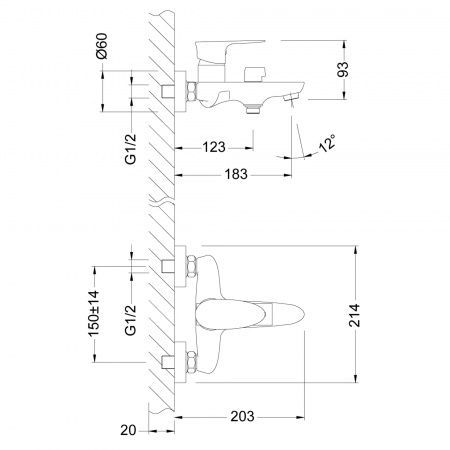 Смеситель ванны хром Lemark LМ0214С