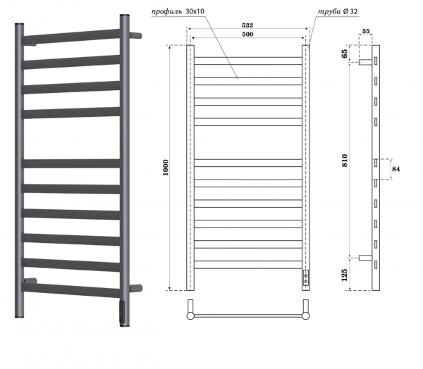 Полотенцесушитель В100*Ш50 электрический лесенка графит PN16850GR
