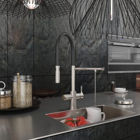 Смеситель кухни с фильтром сатин Elghansa 56F5511-Steel