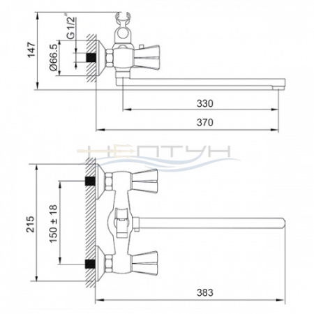 Смеситель ванны хром Rusant  РС-В 61-86