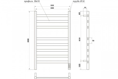 Полотенцесушитель В80*Ш50 электрический лесенка черный PN16858B
