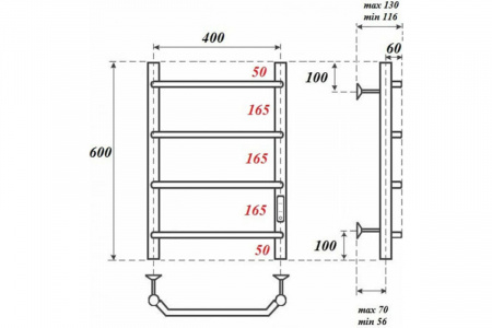 Полотенцесушитель В60*Ш40 электрический лесенка хром  PN06846