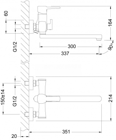 Смеситель ванны хром Latora Lux  16470LL без шланга и лейки