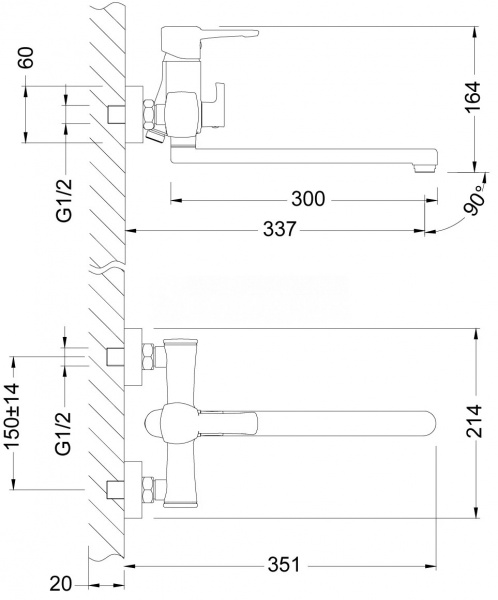 Смеситель ванны хром Latora Lux  16470LL без шланга и лейки