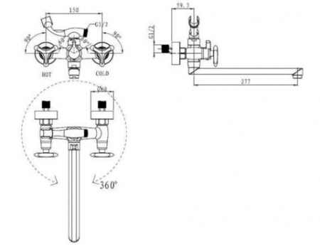 Смеситель ванны хром Kaiser  57055