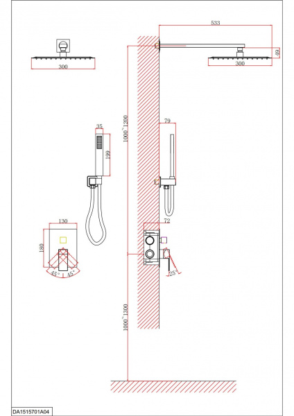 Смеситель скрытого монтажа оружейная сталь D&K  DA1515706A04