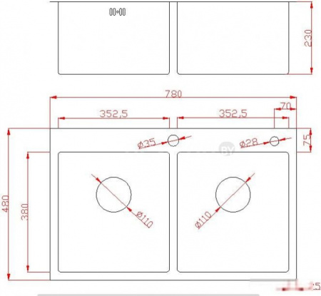 Мойка 780 профессиональная сатин с корзиной и дозатором 3мм две чаши