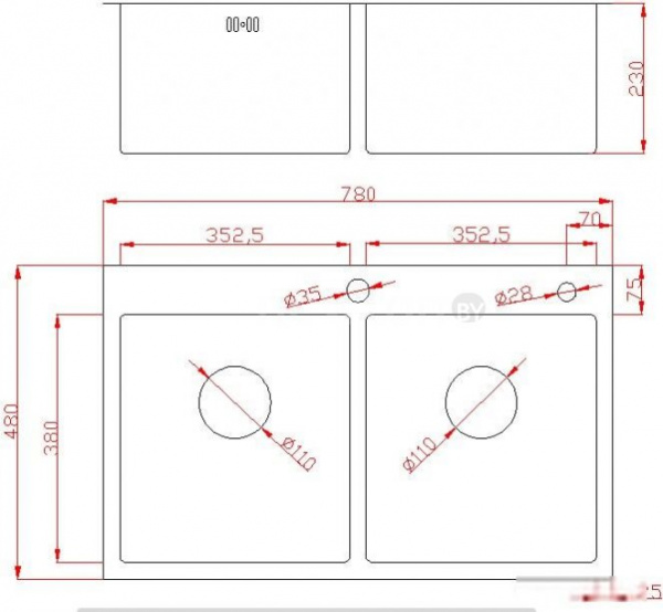 Мойка 780 профессиональная сатин с корзиной и дозатором 3мм две чаши