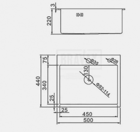 Мойка 500 профессиональная 3мм  сатин
