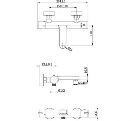 Смеситель ванны хром  Olive's 34200TM