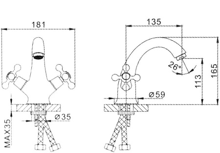 Смеситель раковины бронза Frap F1019-4