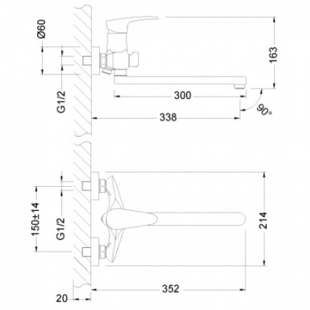 Смеситель ванны хром Latora Lux 16710LL без шланга и лейки