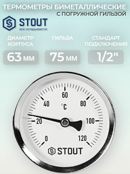Термометр Stout биметаллический 1/2"