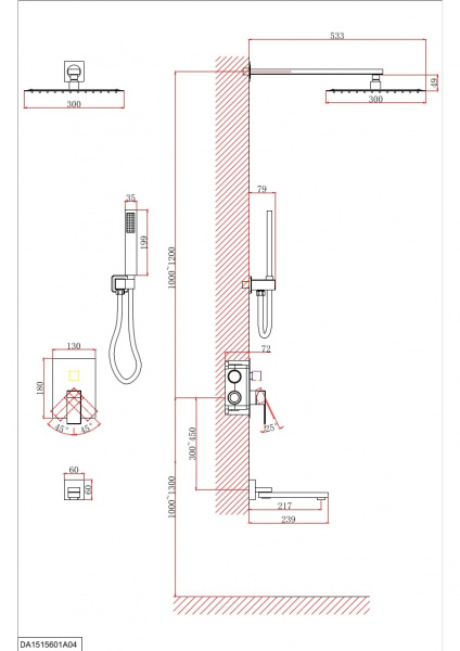 Смеситель скрытого монтажа черный D&K  DA1515605А04