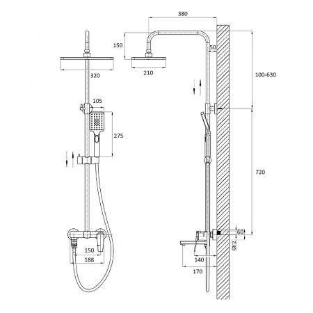Душевой гарнитур черный Osgard  65050