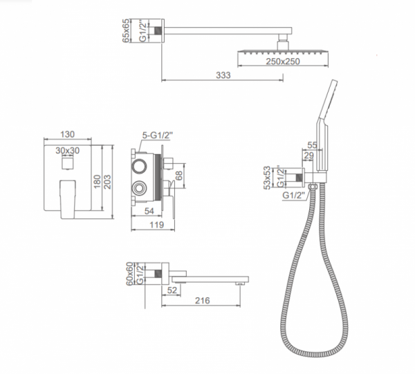 Смеситель скрытого монтажа  хром Accoоna 83124-1А
