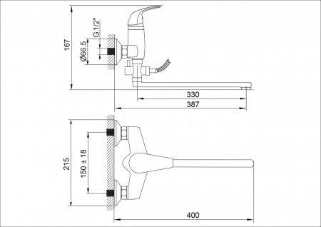 Смеситель ванны хром Rusant РС-В 405-01 