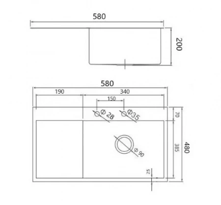 Мойка 580 профессиональная  3мм графит чаша справа